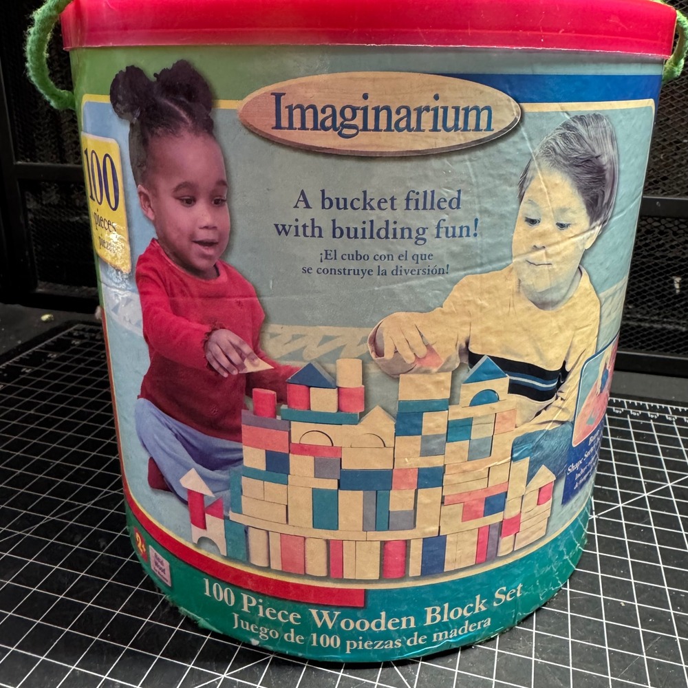 Imaginarium 100 Piece Wooden Block Set Kids Building Toy Natural & Multi-Color